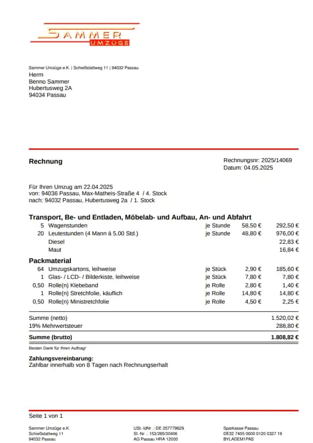 Umzugssoftware Xlado Rechnungs‑App – automatisierte Rechnungen für Umzugsfirmen